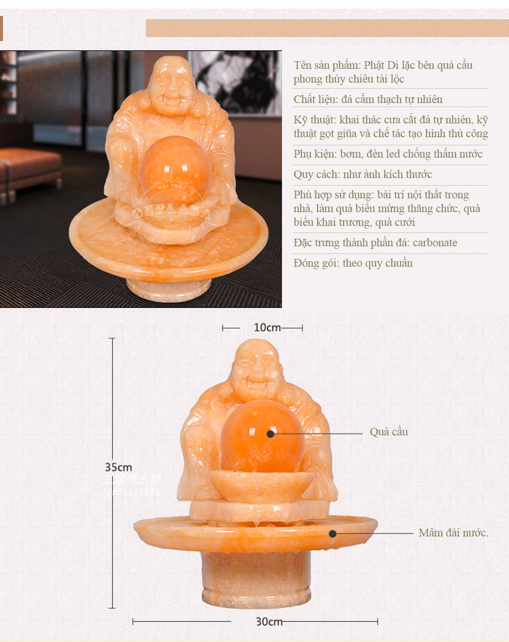 Phật Di Lặc Bên Quả Cầu Phong Thủy Chiêu Tài Lộc NB28